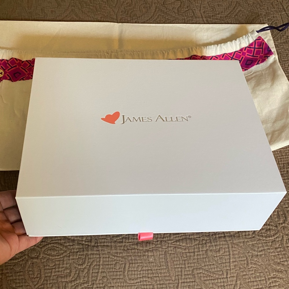 James Allen ring box with jewelry cleaner cloth